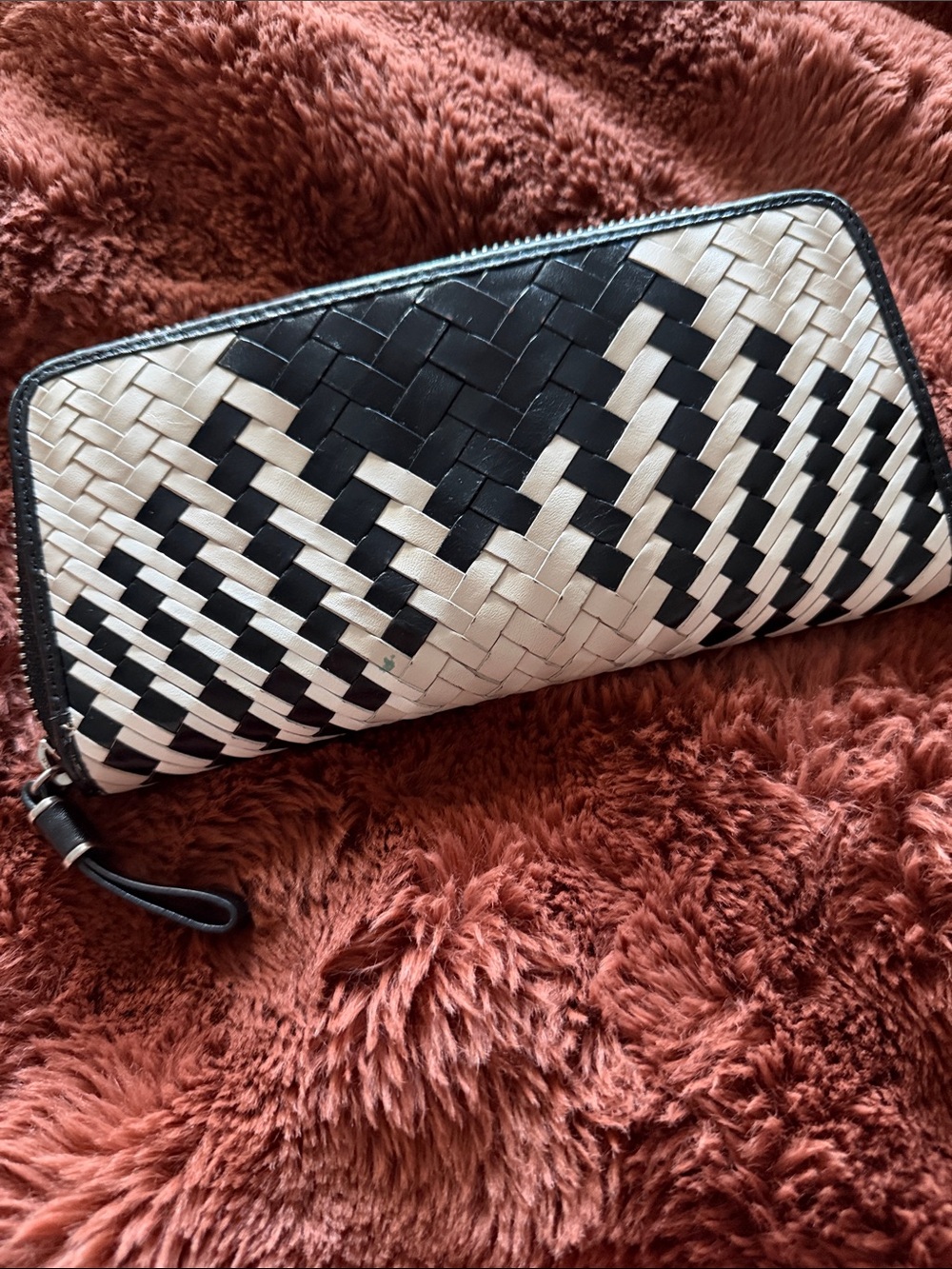 Cole Haan Woven Black and White Zip-Around Wallet